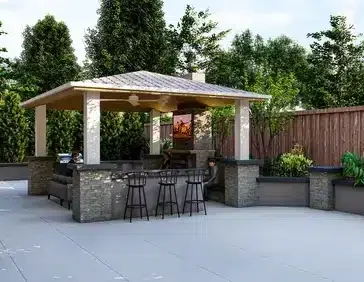 Outdoor kitchen and covered patio design in Southern Oregon backyard